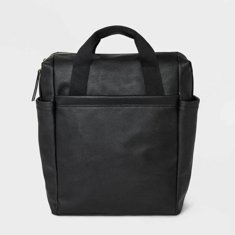 Universal Thread Black Faux Leather Square Backpack Top Handle Bag Minimalist